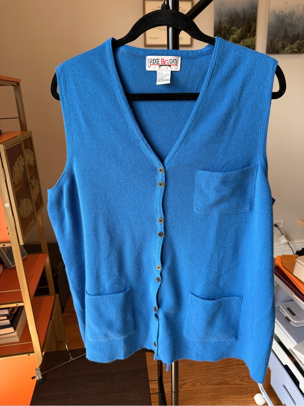 Vintage Bright Blue Button-Front Knit Vest